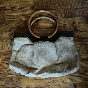 Barney's NY Japanese designer brown tweed and leather trim bag